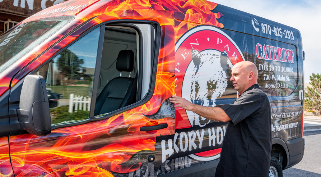 Image of a wrapped restaurant company's van